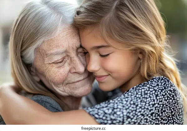 Grandmother and Granddaughter Embrace Affectionately