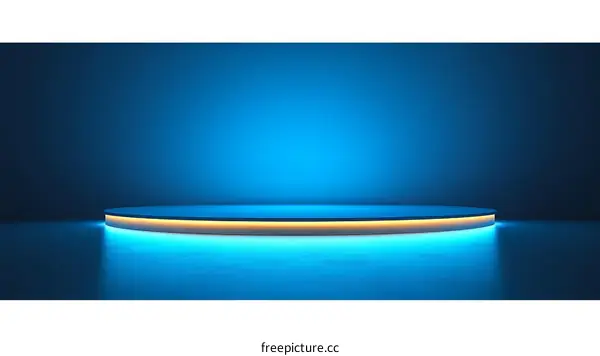 Empty Stage Lighting Neon Blue Circular Display