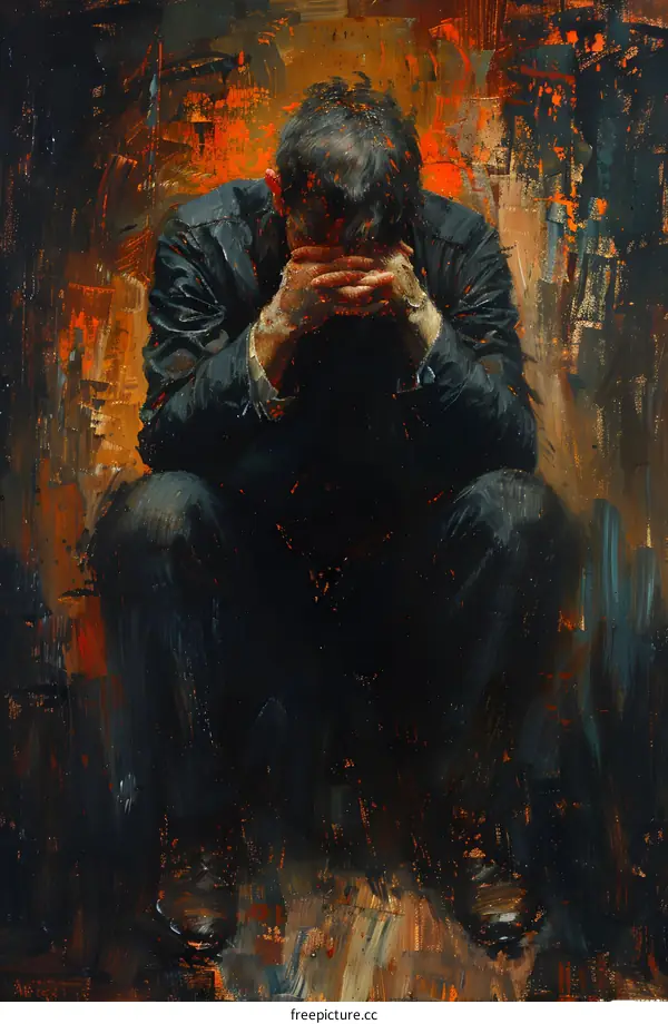 Man Sitting in Despair with Hands on Head
