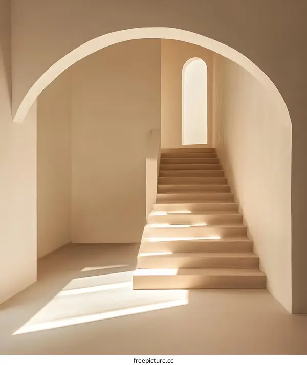 Minimalist Interior Design with Staircase and Arched Entrance