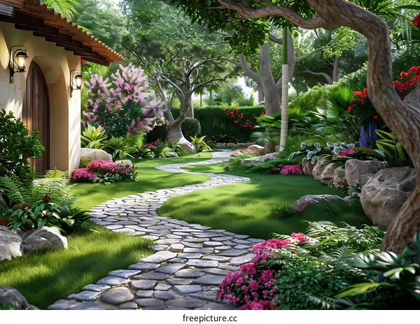 A Stone Path through a Lush Garden