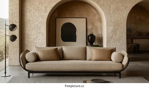 Modern Beige Sofa in a Stylish Living Room