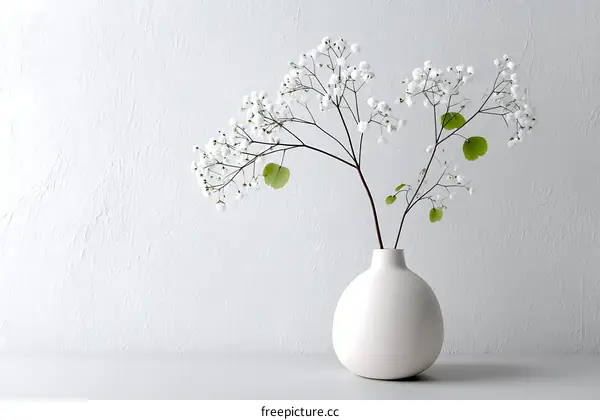White Vase with Flowers Minimalist Decor
