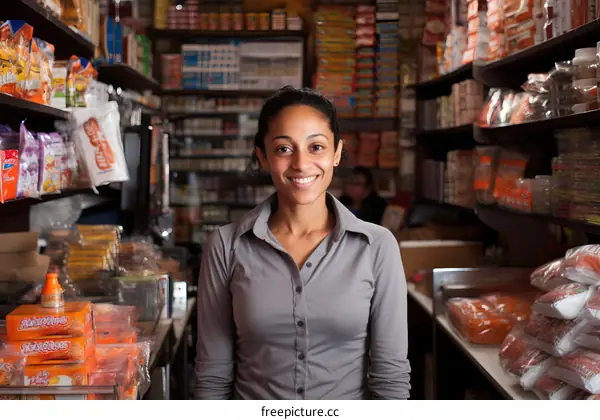 Portrait of a young woman standing in a grocery store