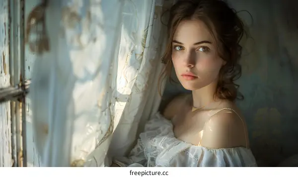 portrait of a beautiful woman in front of a window