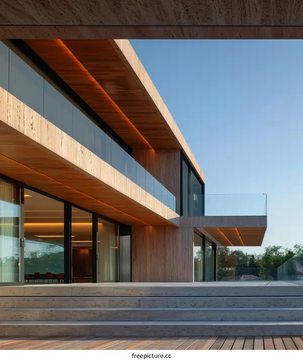 Contemporary Residence with Glass Windows and Stone Facade