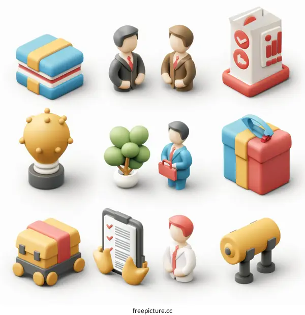 3D isometric business people and objects