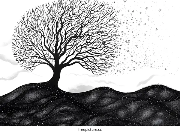 Black and White Tree on a Hill