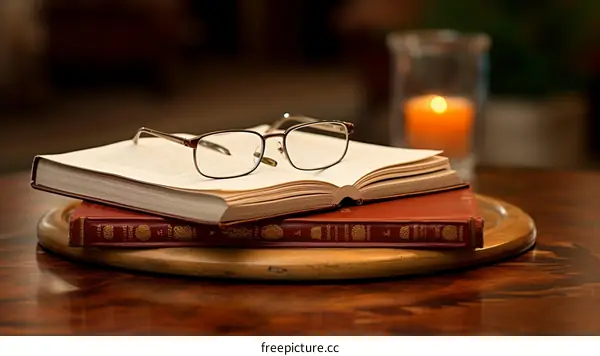 Still life with books and candle