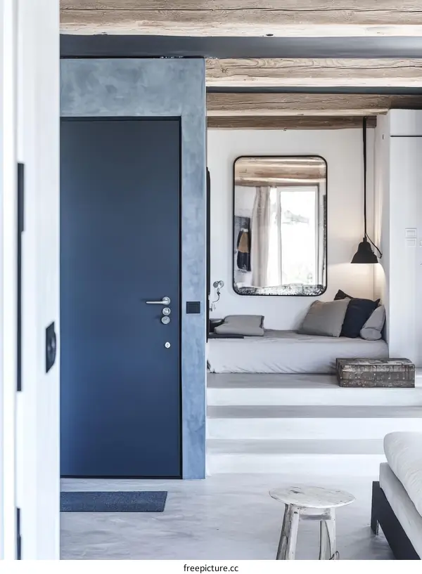 Modern Minimalist Interior Design with Exposed Beams