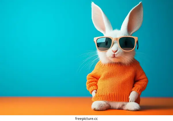 Stylish White Rabbit in Orange Sweater