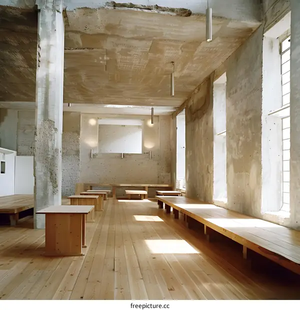 Minimalist Interior Design with Exposed Concrete and Wooden Flooring