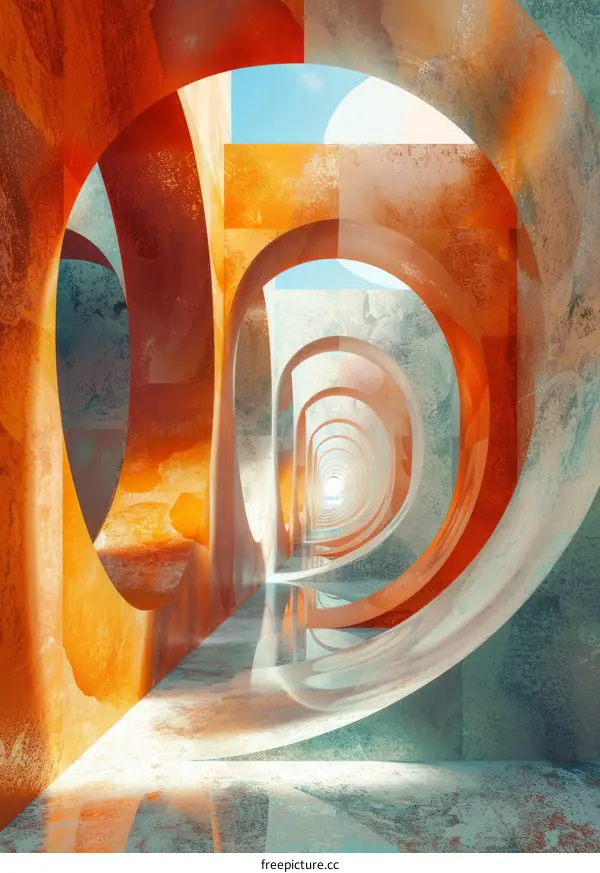 Futuristic Concrete Tunnel with Archway and Light