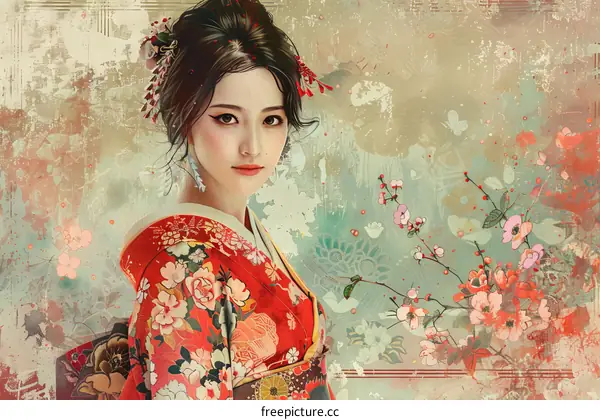Portrait of a Japanese woman in traditional clothing