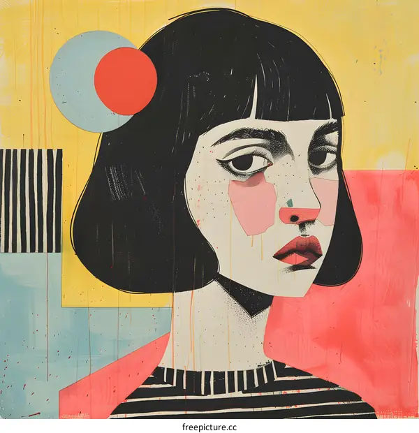 Geometric Portrait of a Woman with Red and Blue Circles