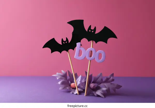 Halloween Decorations with Bats and Boo