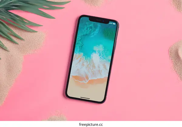 Summer Beach Phone Background with Sand and Palm Leaves