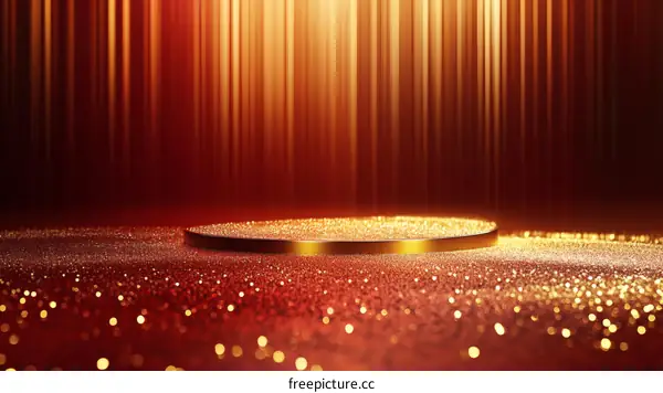 Luxury Gold Podium on Red Glitter Background
