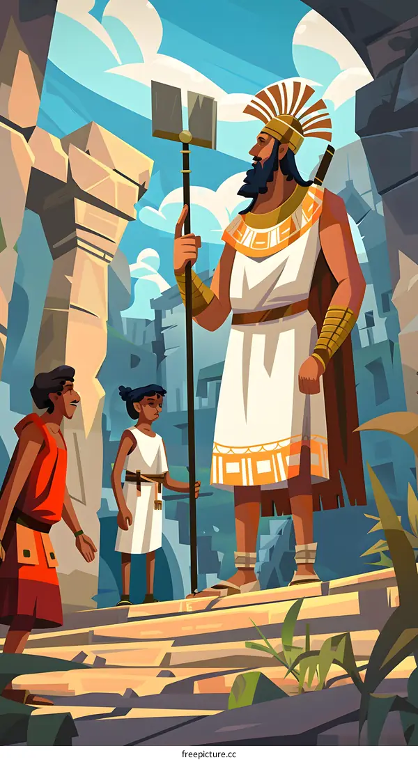 Ancient Ruler of the Inca Empire with Two Followers