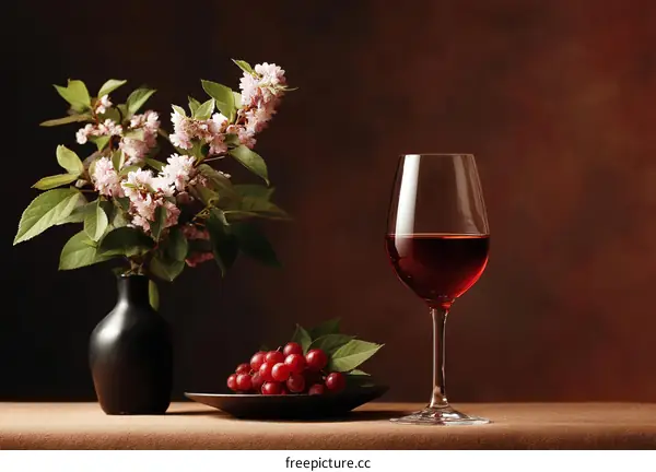 Still Life with Wine Glass, Flowers, and Grapes