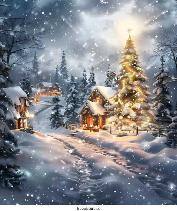 Christmas Cabin in Snowy Village