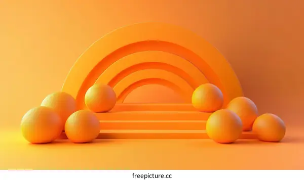 Orange Geometric Abstract Composition with Fruits
