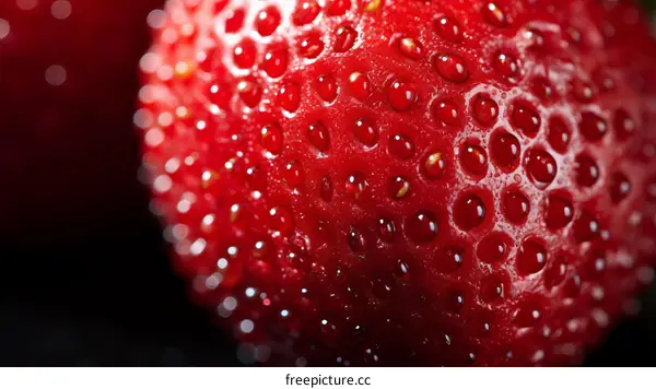 Macro Photography of a Fresh Strawberry with Water Drops