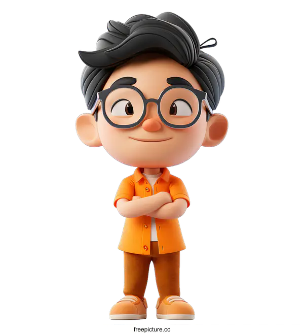[Transparent Background PNG]3D rendering of a cute boy wearing glasses