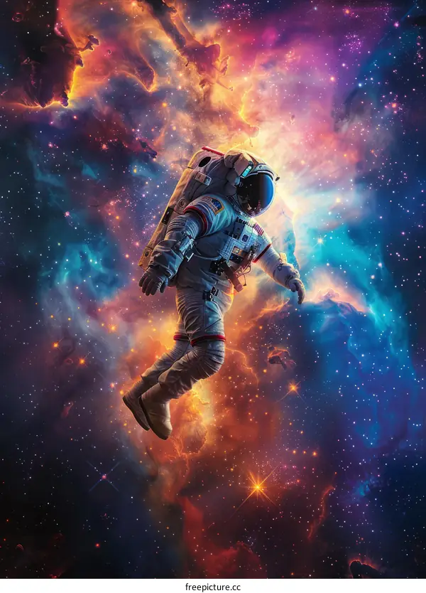 Astronaut in Colorful Nebula