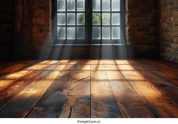 rays of light shining through a window onto a wooden floor