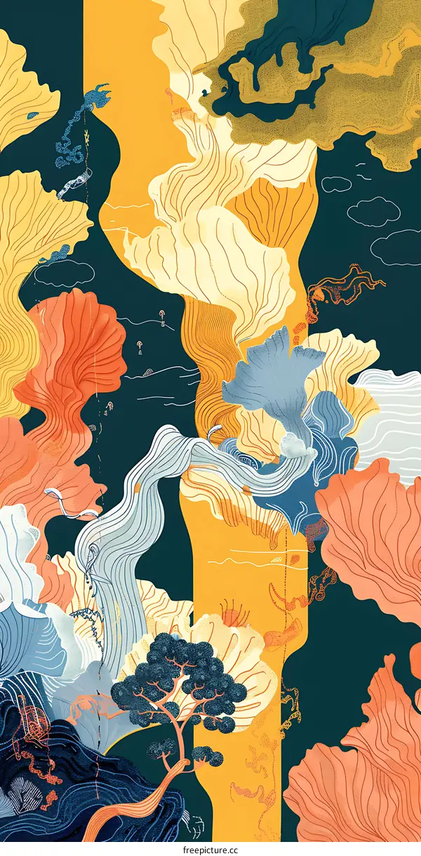 Abstract Landscape with Blue, Yellow and Orange Colors