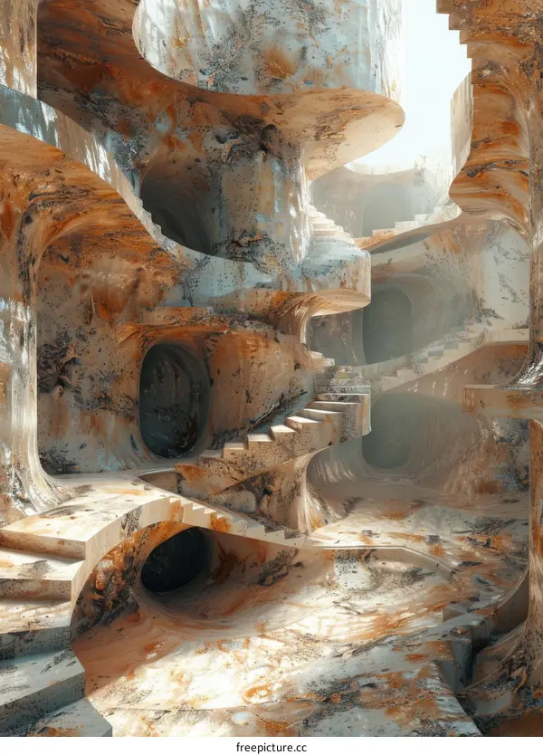 Surreal Marble Staircase in a Cave