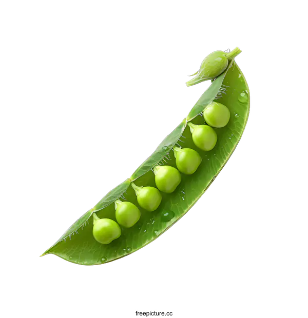 [Transparent Background PNG]Fresh Green Pea Pod with Water Drops