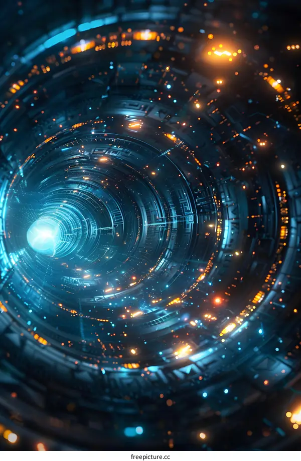 Blue and orange glowing futuristic tunnel