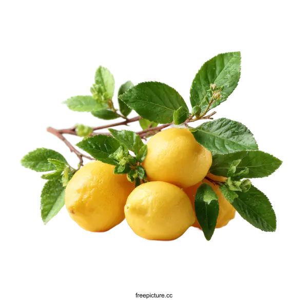 [Transparent Background PNG]Fresh Lemons with Leaves on a Branch