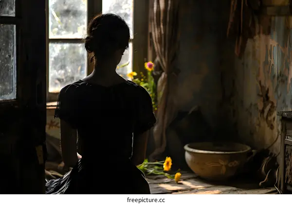woman in traditional chinese dress sitting in a dark room