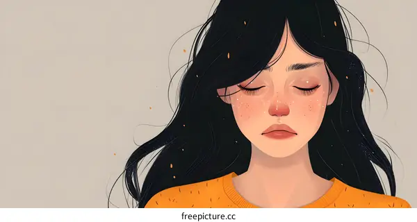 portrait of a sad girl with freckles and black hair