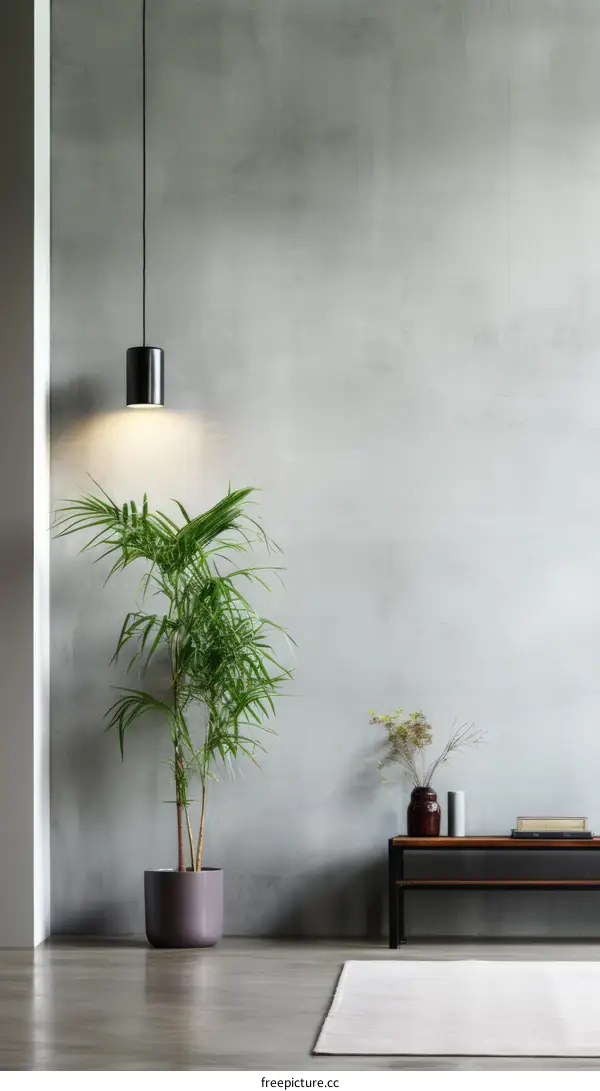 Minimalist Living Room with Potted Palm Tree