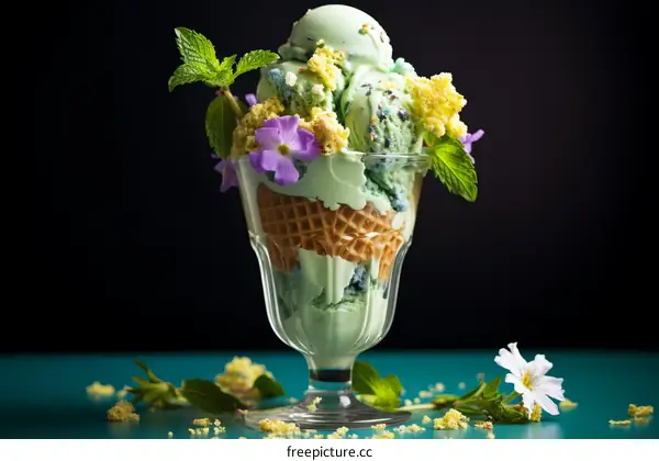 Delectable Sundae with Pastel Green Frosting and Rainbow Sprinkles