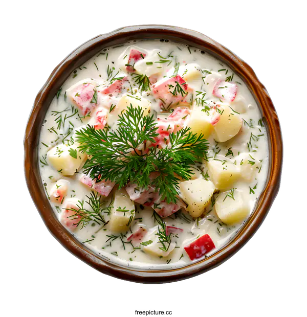 [Transparent Background PNG]Beetroot soup with dill in a bowl