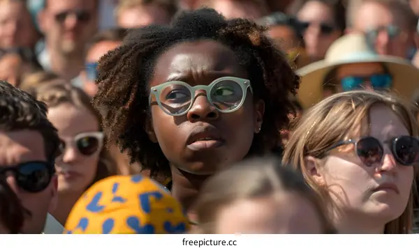 Woman With Glasses in Crowd Looking Away