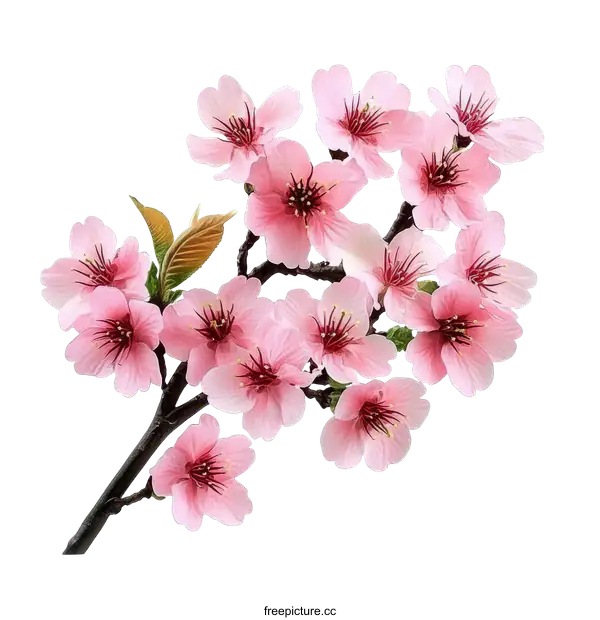 [Transparent Background PNG]Beautiful Pink Cherry Blossom Branch in Spring