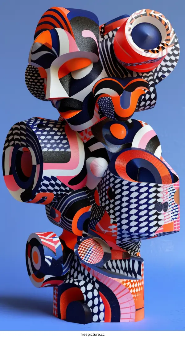 3D Rendering of Abstract Sculpture with Geometric Shapes