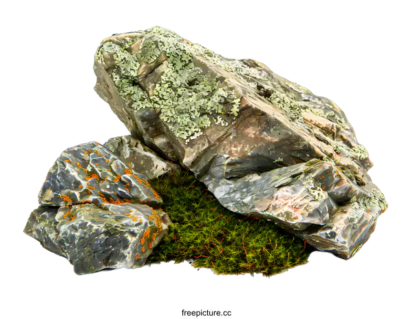 [Transparent Background PNG]Green Moss Covering Rocks On White Background