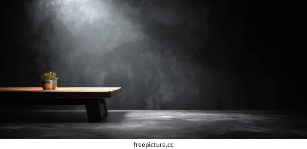 Modern Empty Wooden Table Against Dark Concrete Wall