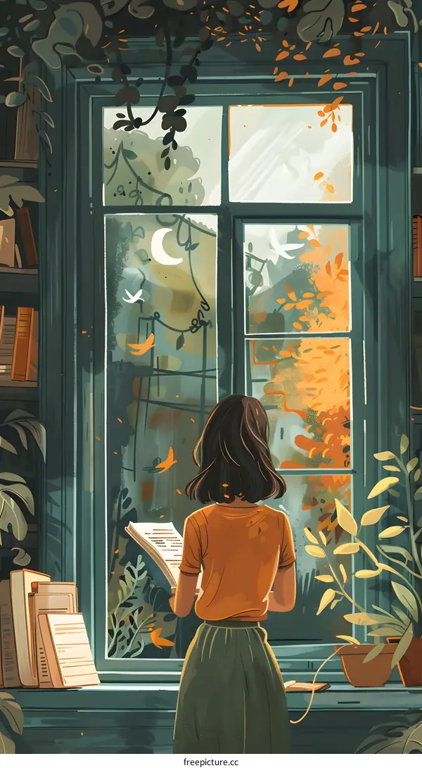 girl reading a book by the window