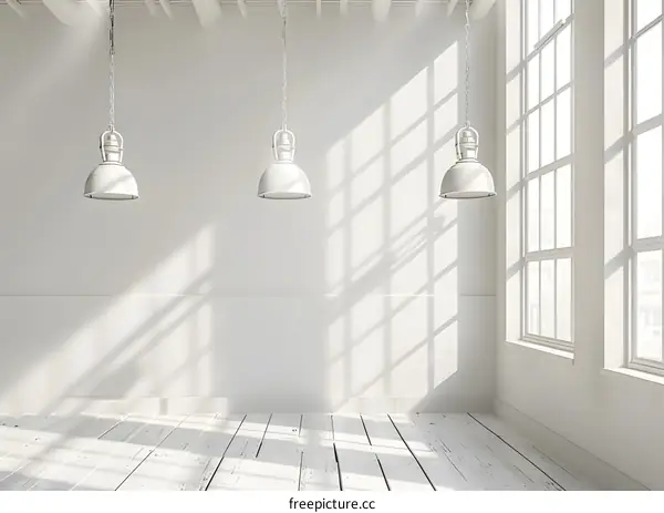 White Room Interior Design with Hanging Lights and Window