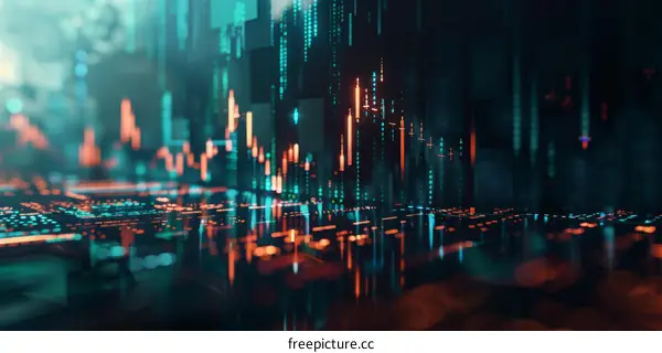 Abstract technology background with binary code and glowing orange lines