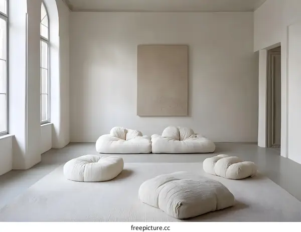 Minimalist Living Room with White Sofa and Pillows