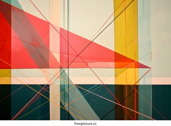 Abstract Geometric Art with Lines and Shapes in Red, Yellow, and Green